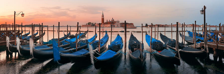 Gondola and San Giorgio Maggiore island panorama Photograph by Songquan Deng
