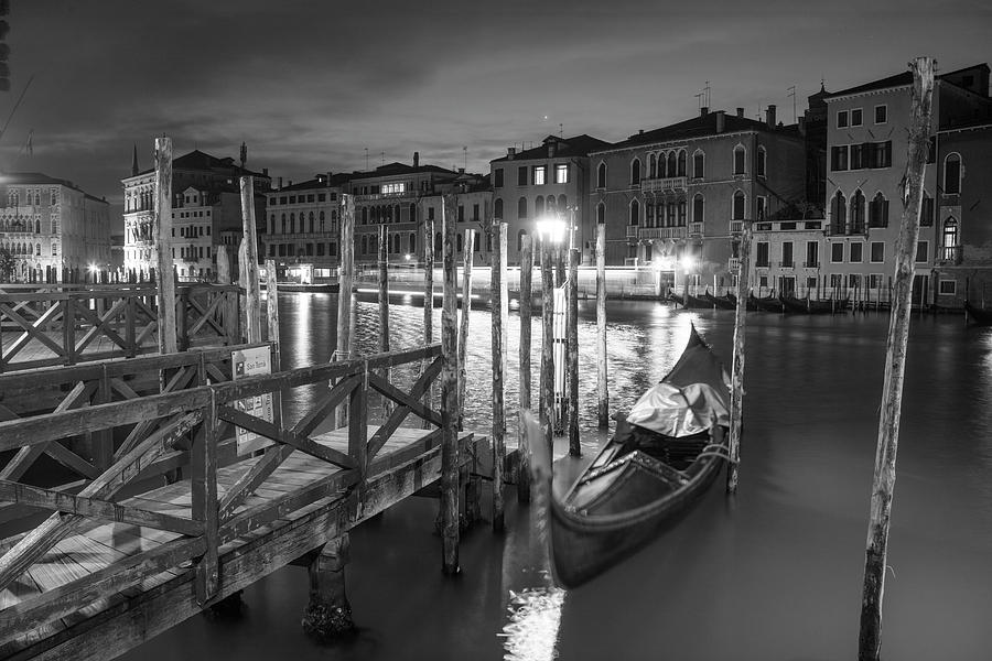 Gondola in Venice Black and White  Photograph by John McGraw