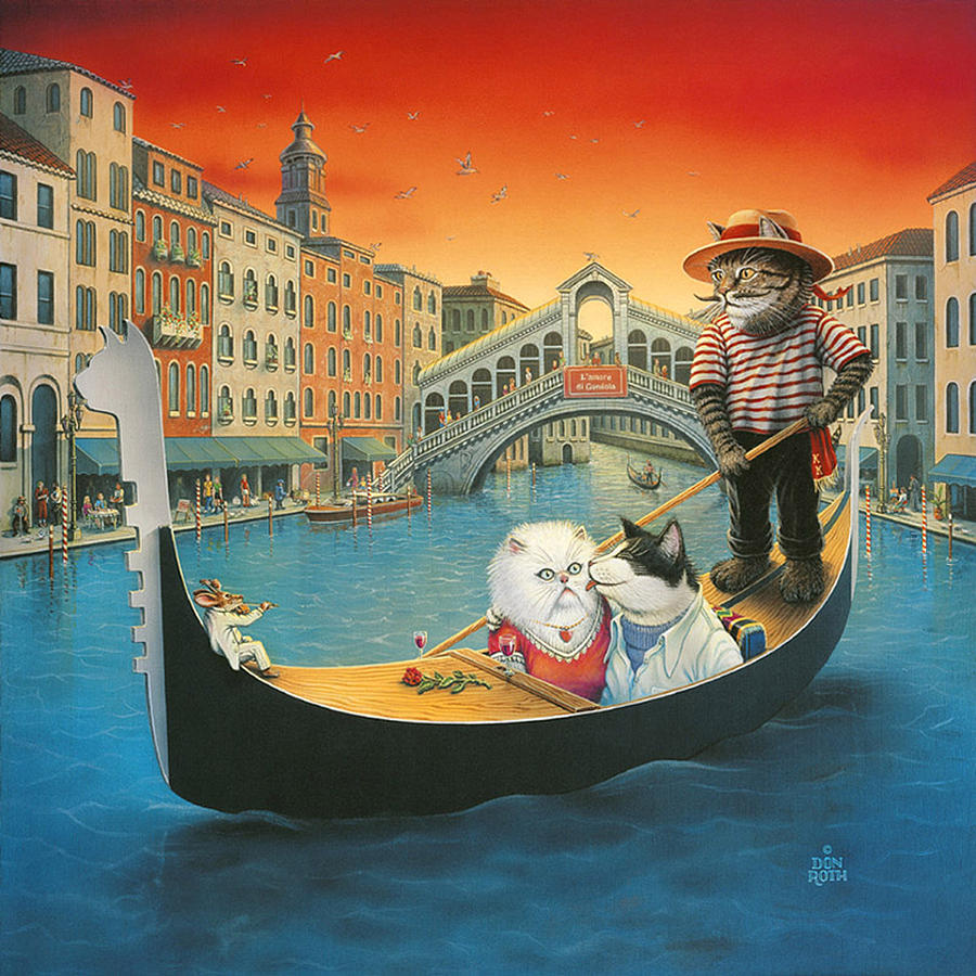 Cat Painting - Gondola Romance by Don Roth