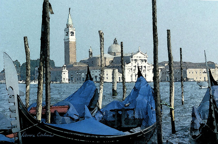 Gondolas Across San Giorgio Digital Art by Donna Corless