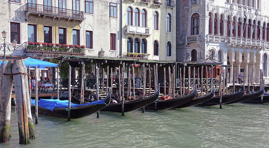 Gondolas All Lined Up In Venice, Italy Photograph by Rick Rosenshein