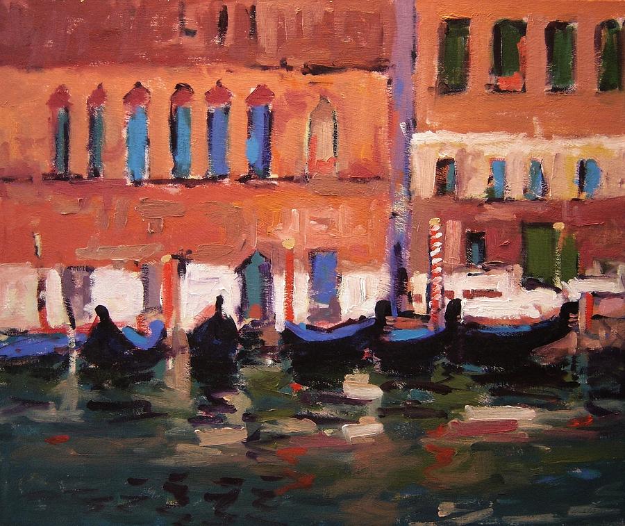 Gondolas and windows Venice Italy Painting by R W Goetting