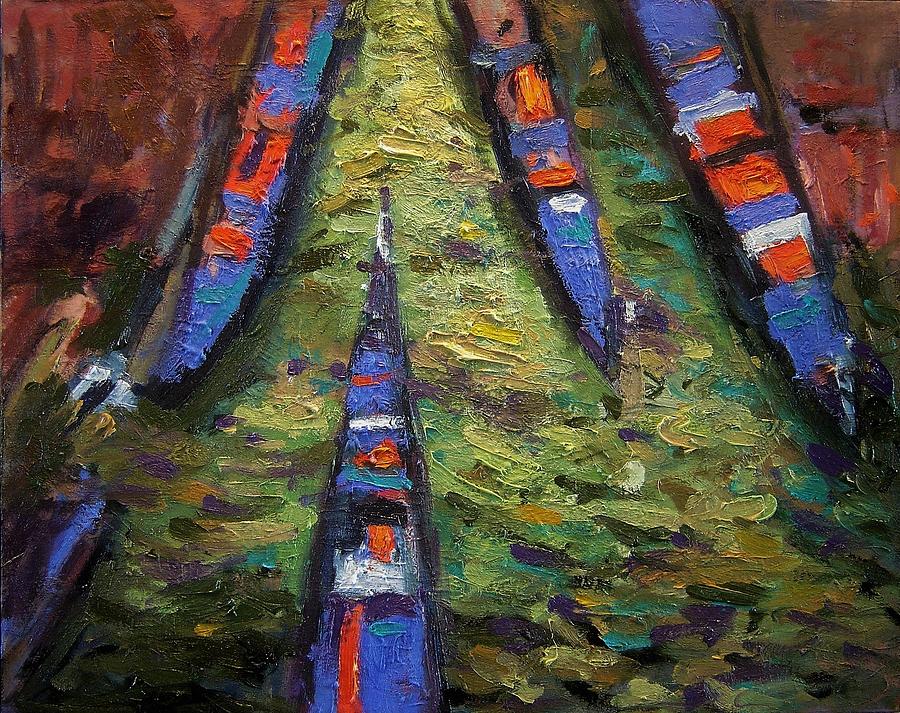 Gondolas from the bridge Painting by R W Goetting