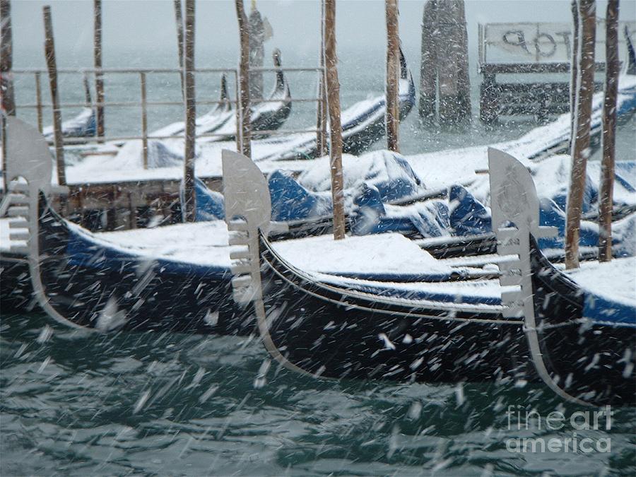 Venice Photograph - Gondolas In Venice During Snow Storm by Michael Henderson Venice Photograph - Gondolas In Venice During Snow Storm by Michael Henderson