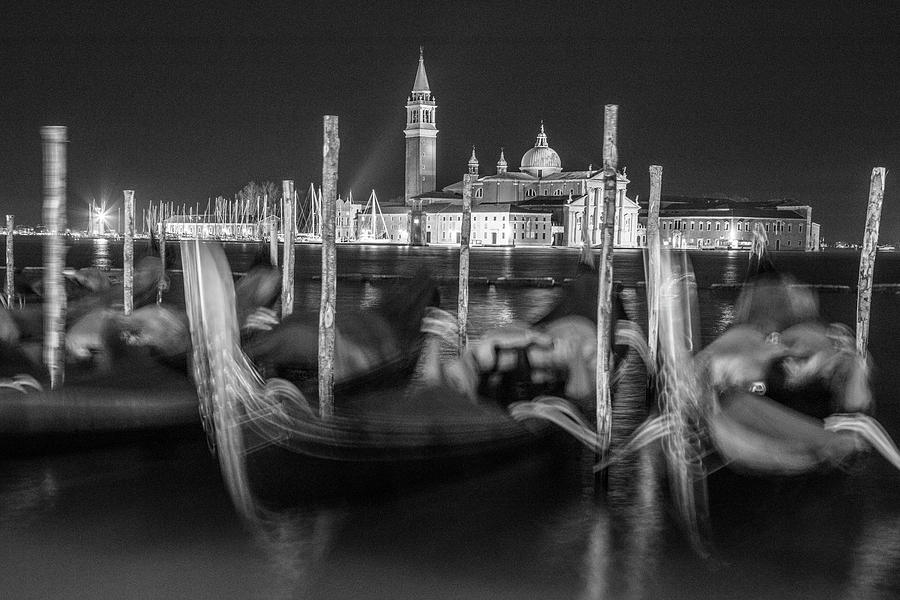 Gondolas in Venice Italy at Night  Photograph by John McGraw