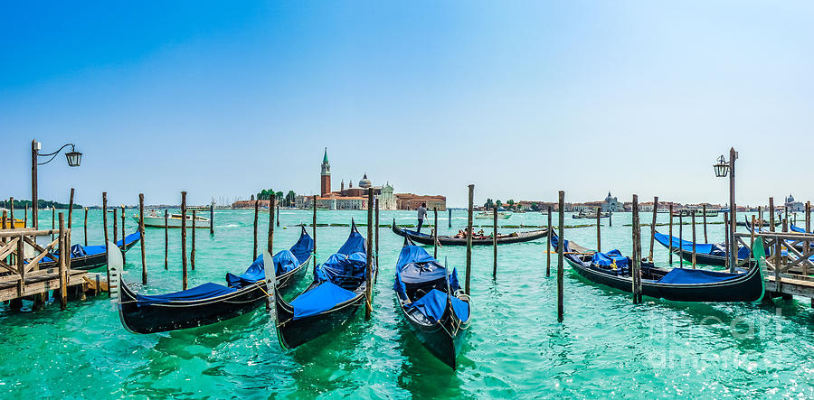 Gondolas on Canal Grande with San Giorgio Maggiore, Venice, Ital Photograph by JR Photography