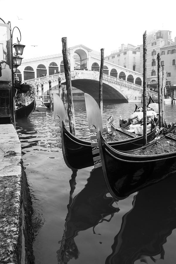 Black And White Photograph - Gondole at Rialto Bridge by Marco Missiaja