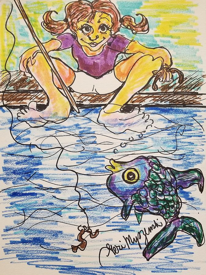 Fish Drawing - Gone Fishing  by Geraldine Myszenski