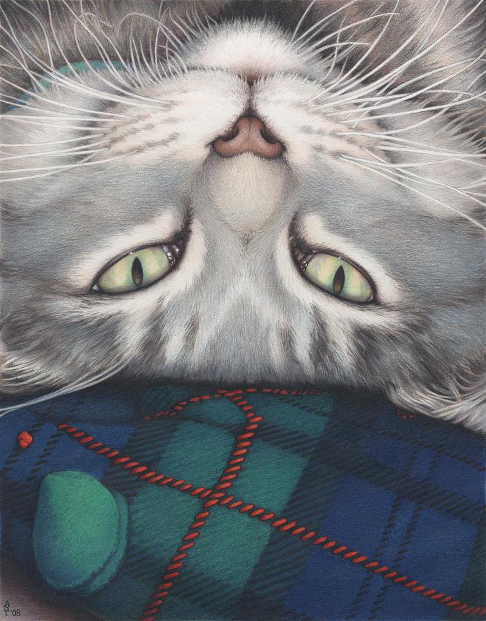 Cat Drawing - Goobie - A Boy And His Toy by Amy S Turner