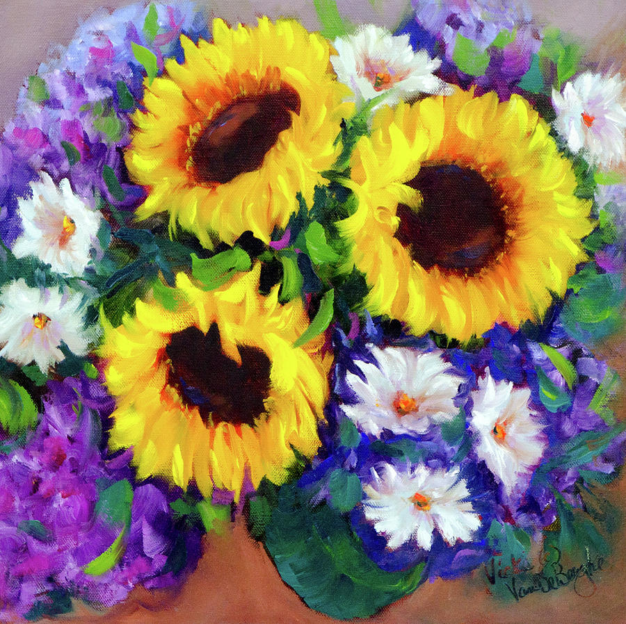 Blooms Painting - Good Day Sunflowers by Vicki VanDeBerghe Blooms Painting - Good Day Sunflowers by Vicki VanDeBerghe