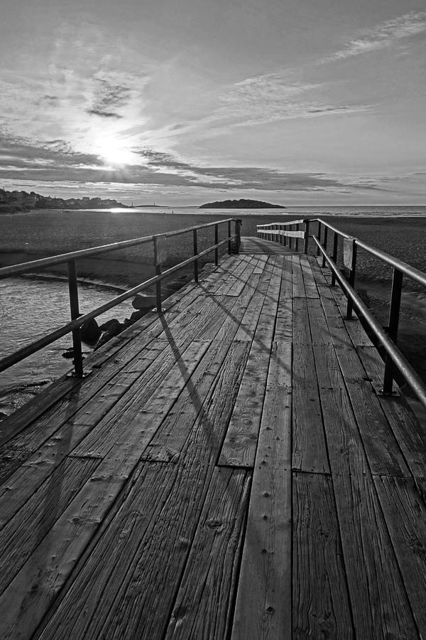 Good Harbor Beach Footbridge Shadows Black and White Photograph by Toby McGuire