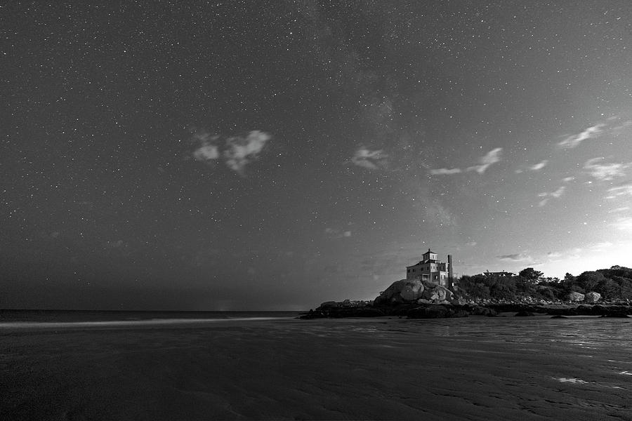 Good Harbor Beach Under the Stars and Milky Way Black and White Photograph by Toby McGuire