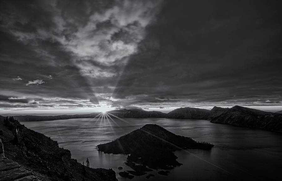 Crater Lake National Park Photograph - Good Morning Crater Lake -  Black and White by Loree Johnson