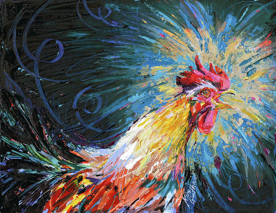 Rooster Painting - Good Morning Rooster Oil Painting by Kim Guthrie by Kim Guthrie