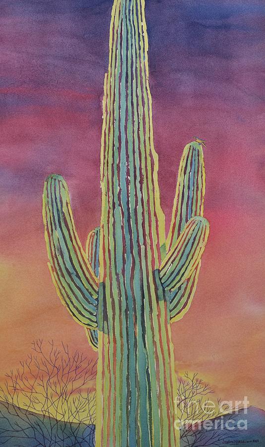 Good Night Cactus Wren Painting by Sandra Neumann Wilderman