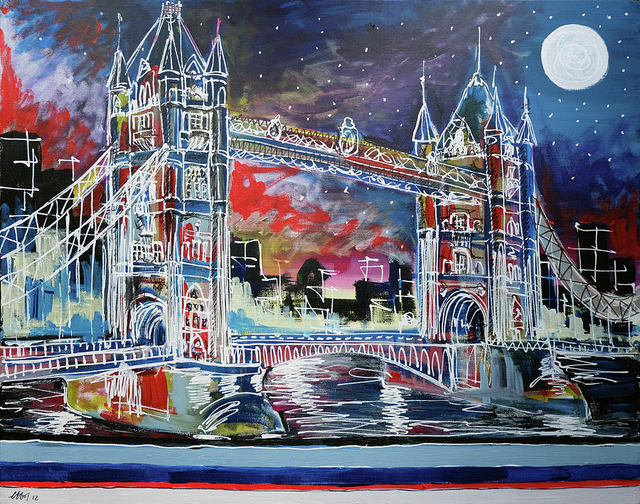 Goodnight Tower Bridge Painting by Laura Hol Art