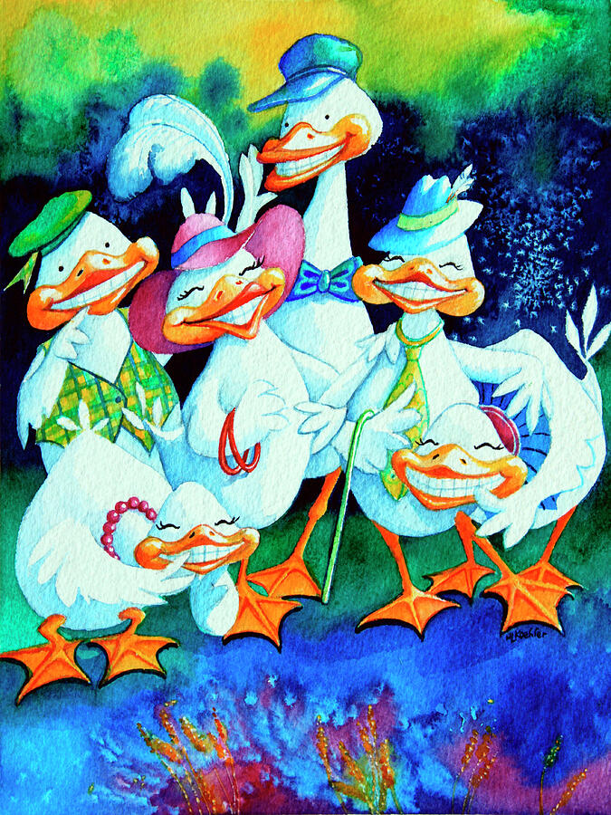 Goofy Gaggle Of Grinning Geese Painting