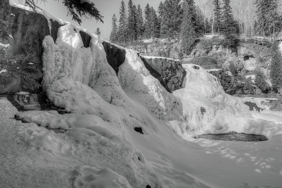 Winter Photograph - Gooseberry Falls Black and White by Shane Mossman