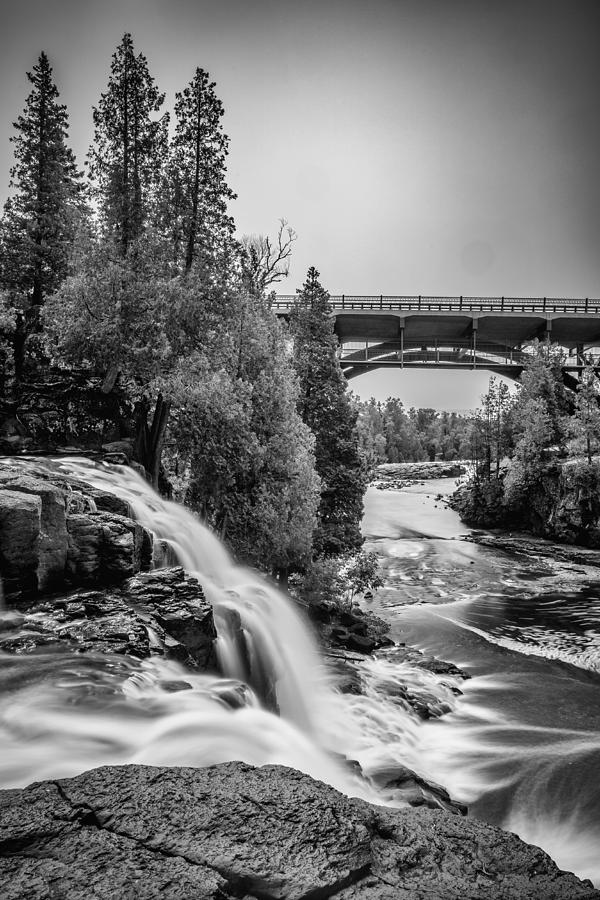 Gooseberry Falls bridge in Black and white Photograph by Paul Freidlund