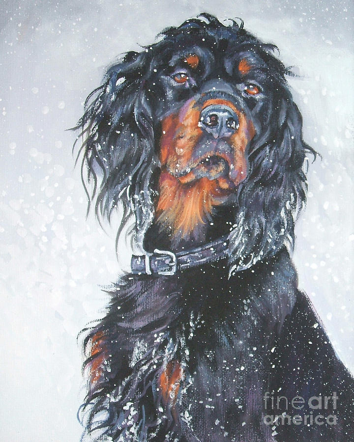 Gordon Setter in snow Painting by Lee Ann Shepard