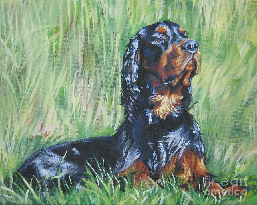 Gordon Setter in the Grass Painting by Lee Ann Shepard