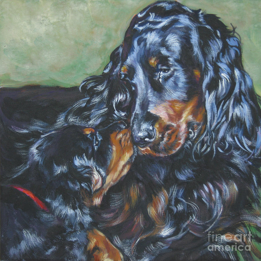 Gordon Setter Mom and pup Painting by Lee Ann Shepard