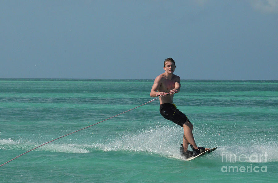 Gorgeous Aqua Waters with a Wakeboarder in Aruba Photograph by DejaVu Designs