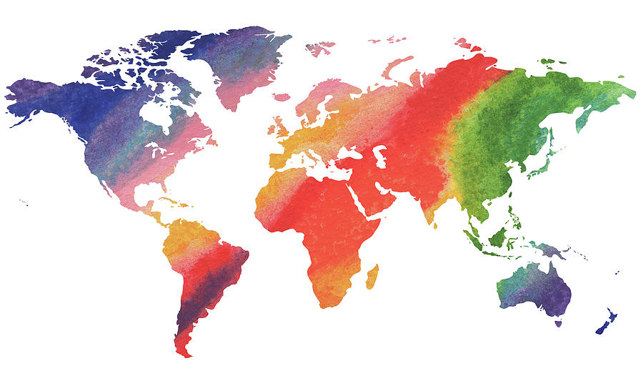 Abstract Painting - Gorgeous Rainbow World Map by Irina Sztukowski