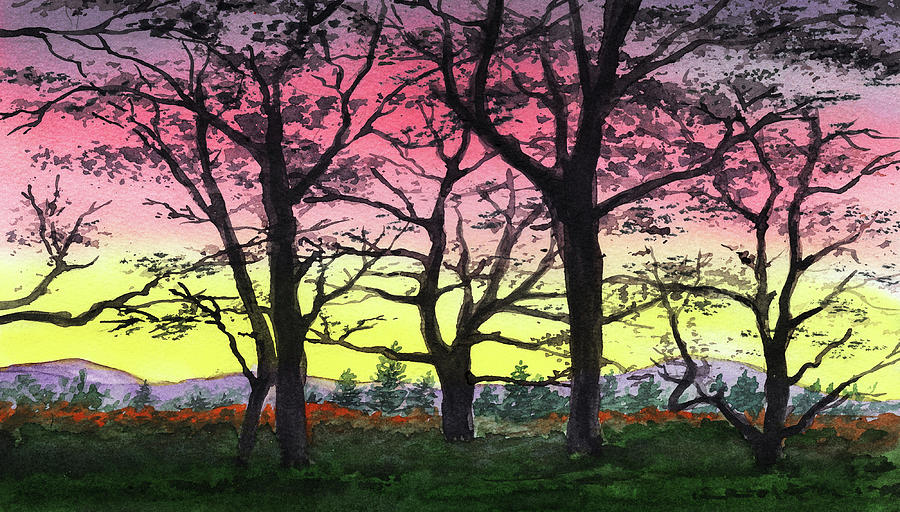 Gorgeous Sunrise Watercolor Landscape  Painting by Irina Sztukowski