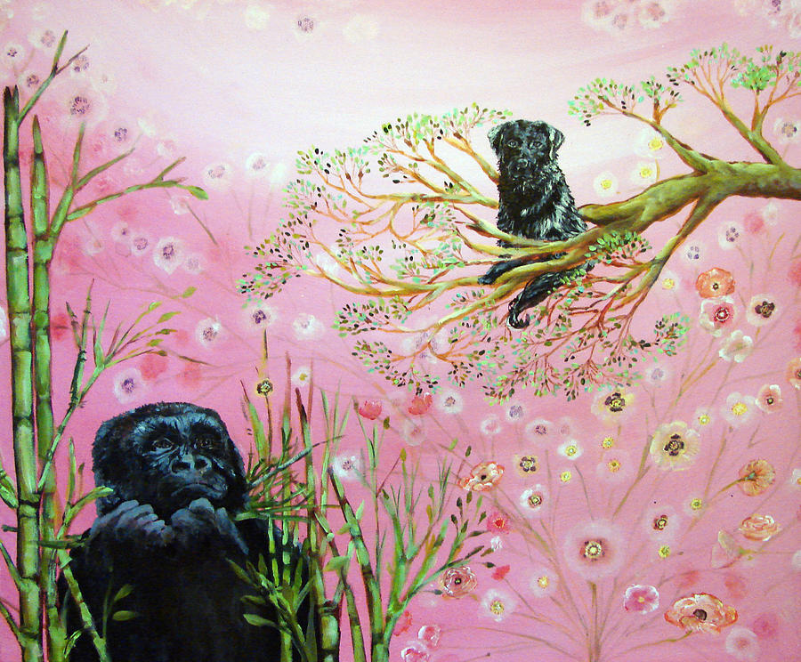 Gorilla and Dog Animal Totem Painting by Ashleigh Dyan Bayer