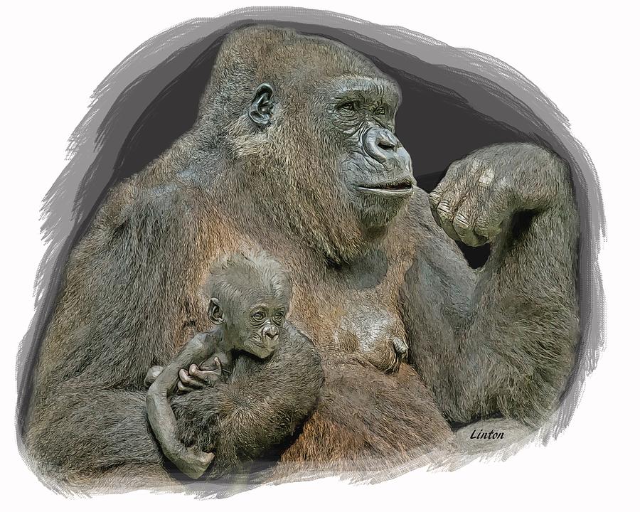 Gorilla Motherhood Digital Art by Larry Linton