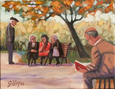 Park Painting - Gossip by Don Sibley Park Painting - Gossip by Don Sibley