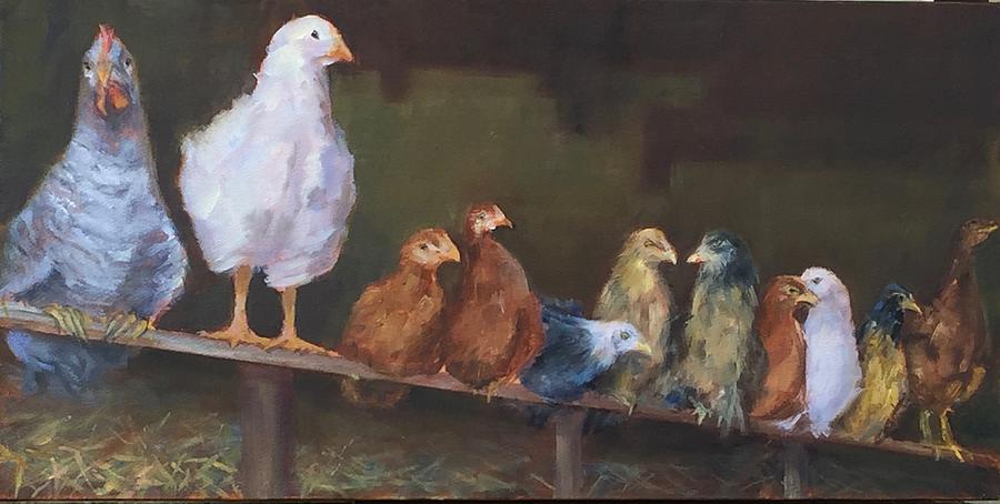 Chicken Painting - Gossip In The Hen House by Joan Wulff