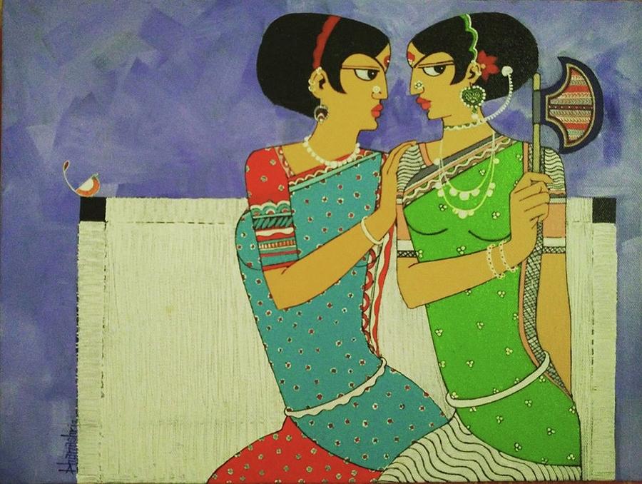 Bird Painting - Gossipes by Dhanashri Pendse
