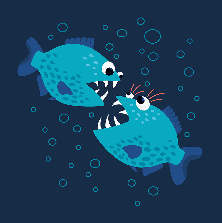 Fish Digital Art - Gossiping Blue Piranha Fish by Boriana Giormova