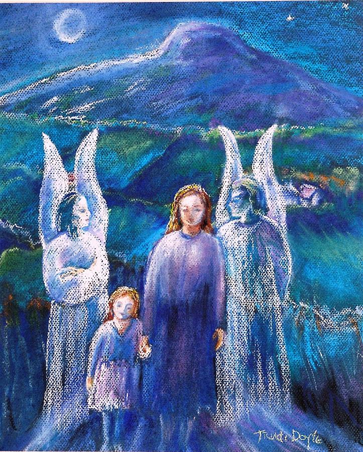 Landscape Painting - Gossiping Guardian Angels  by Trudi Doyle