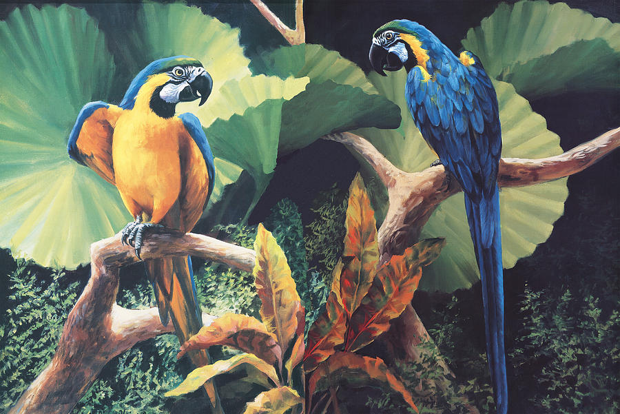Macaw Painting - Gossips by Laurie Snow Hein