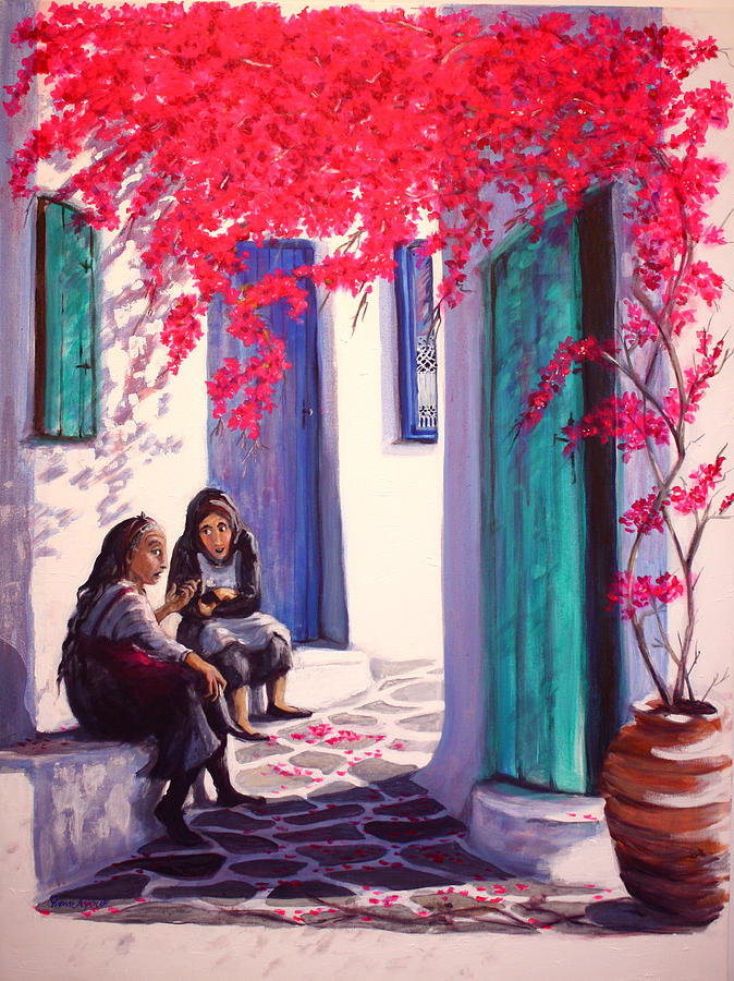 Greece Painting - Gossips by Yvonne Ayoub