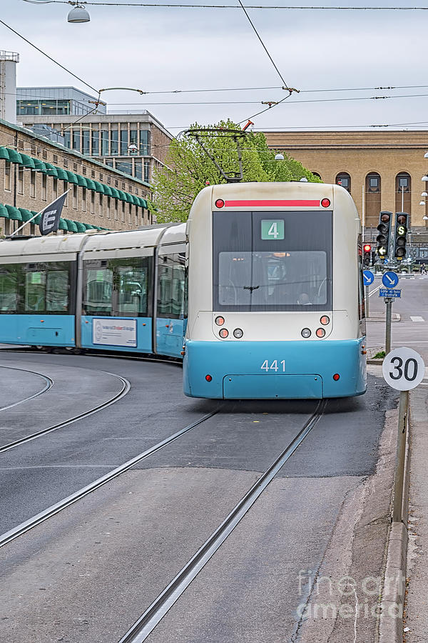 Transportation Photograph - Gothenburg Public Tram Turning the Corner by Antony McAulay