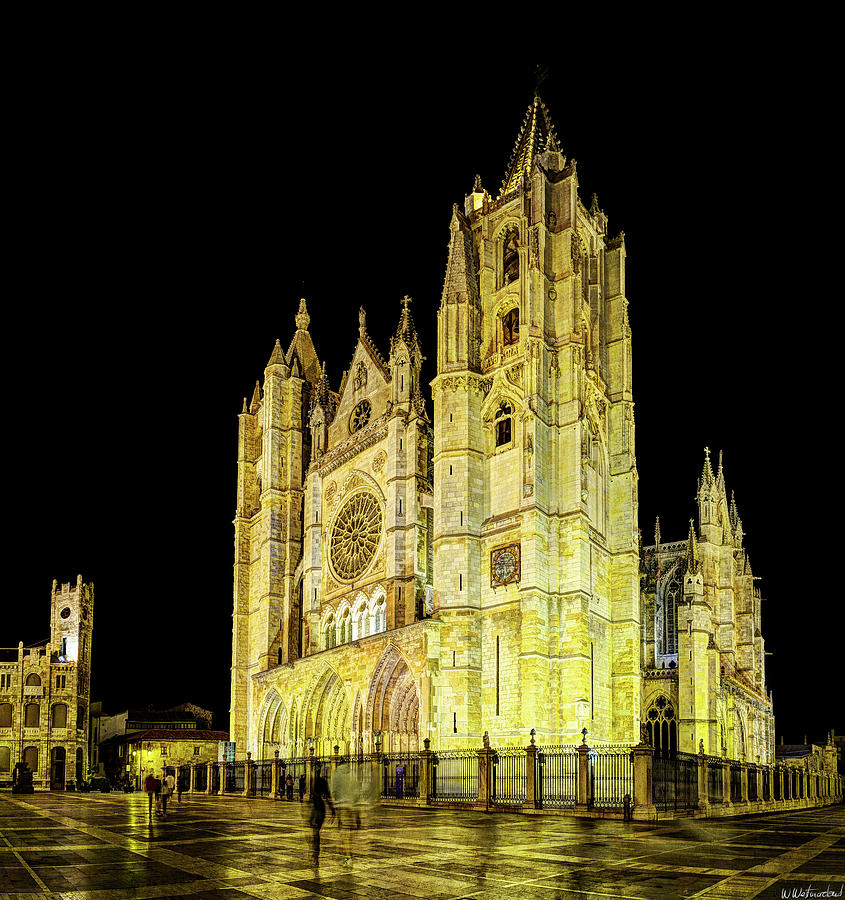 Gothic Cathedral of Leon at Night - Vintage Photograph by Weston Westmoreland