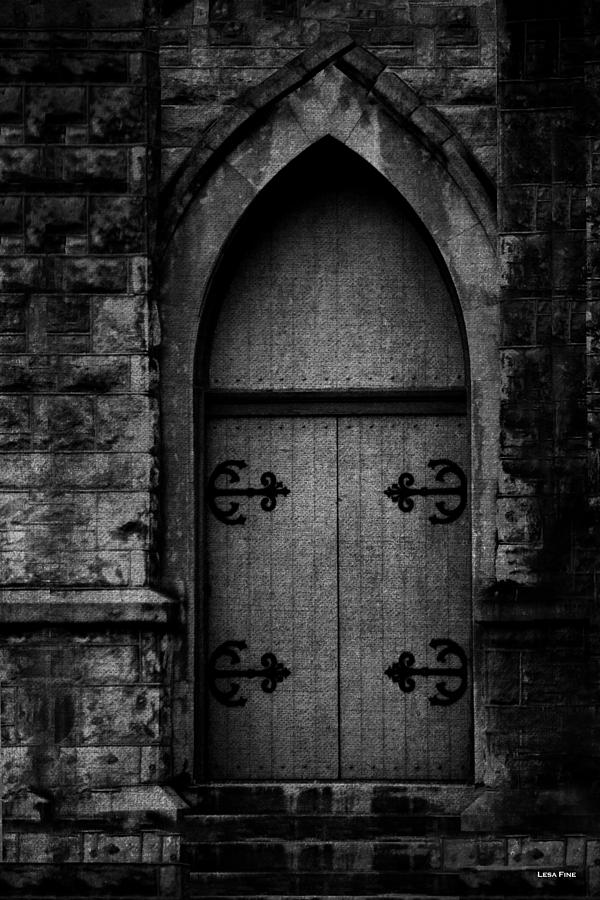Gothic Door Memphis Church BW Photograph by Lesa Fine