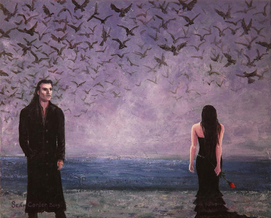 Bird Painting - Gothic Romance two Alone Finally by Sean Conlon