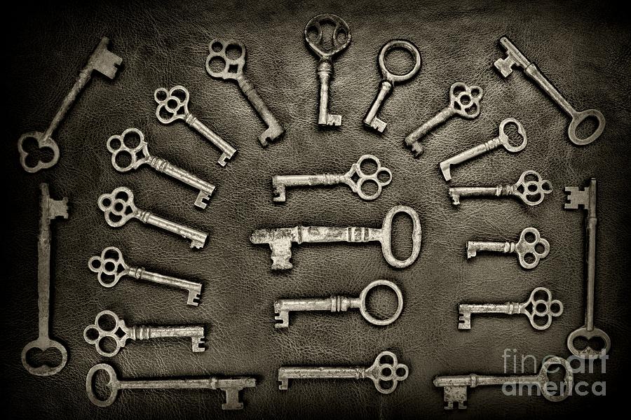 Gothic Skeleton Key Collection in black and white Photograph by Paul Ward