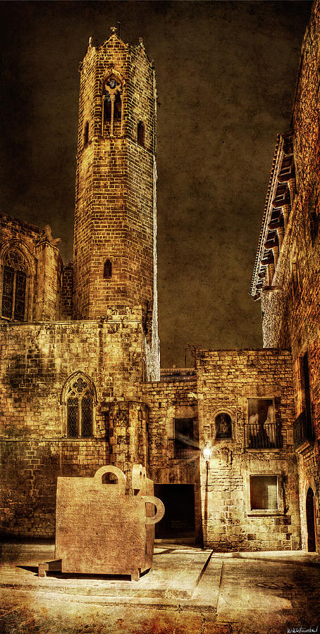 Gothic tower at night in Barcelona Photograph by Weston Westmoreland