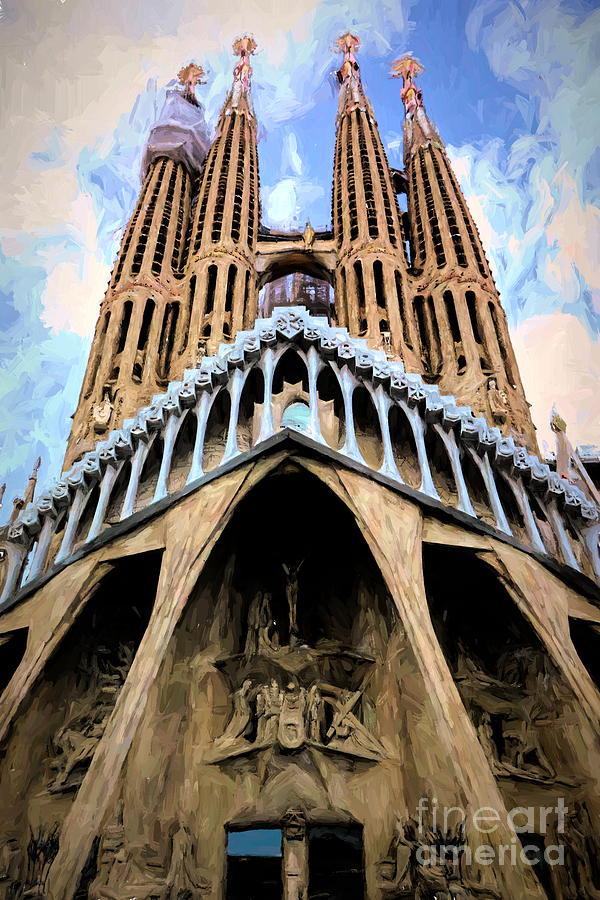 Gothic Towers of Antoni Gaudi La Sagrada Familia Digital Art by Chuck Kuhn
