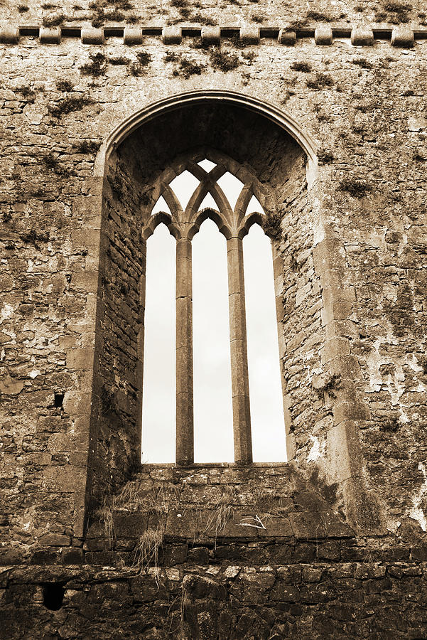 Gothic Window Athassel Priory Ireland County Tipperary Medieval Ruins Sepia Photograph by Shawn OBrien