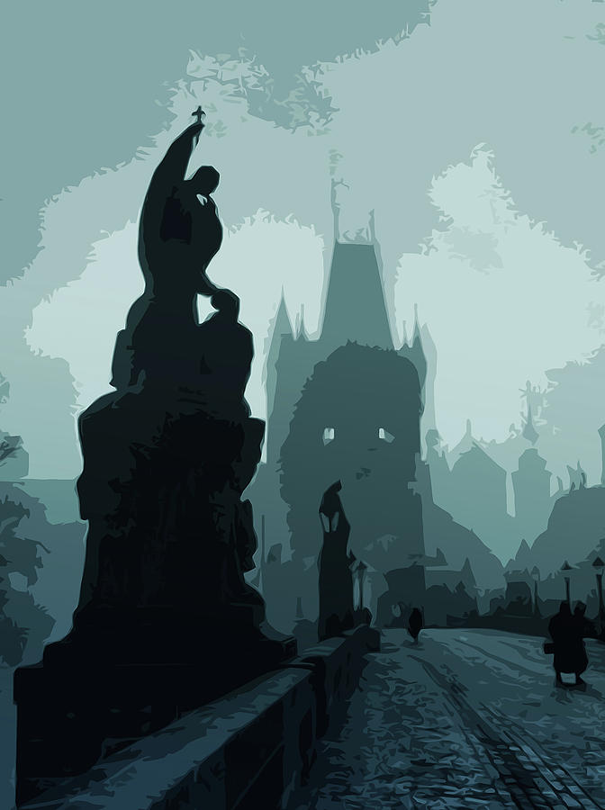 Gothic Prague - Charles bridge Painting by AM FineArtPrints