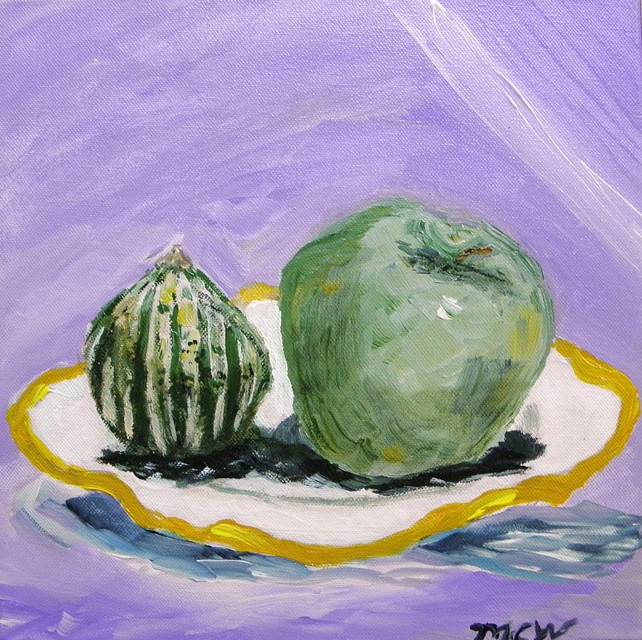 Gourd and Green Apple on Haviland Painting by Mary Carol Williams