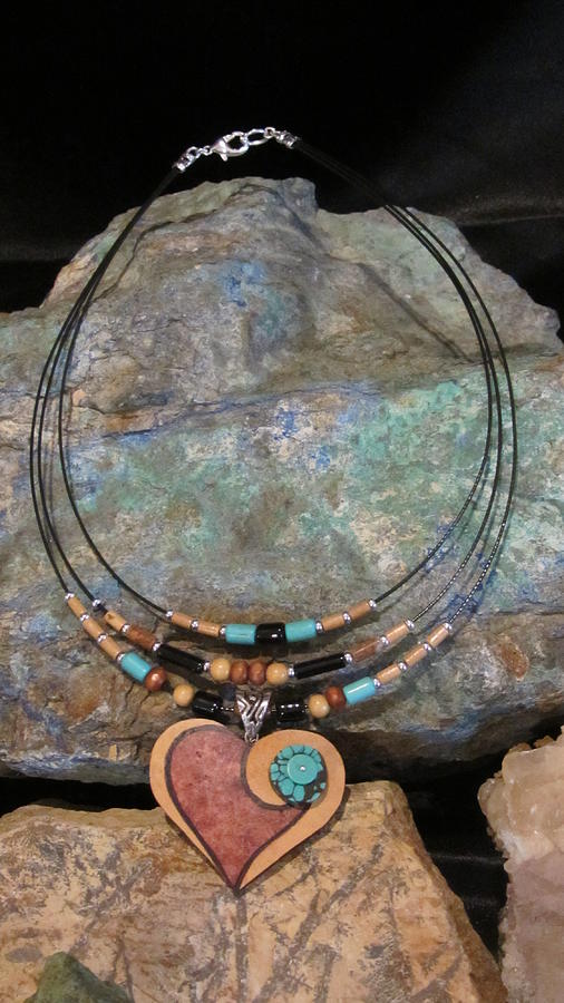 H092 Gourd heart with Turquoise  Jewelry by Barbara Prestridge