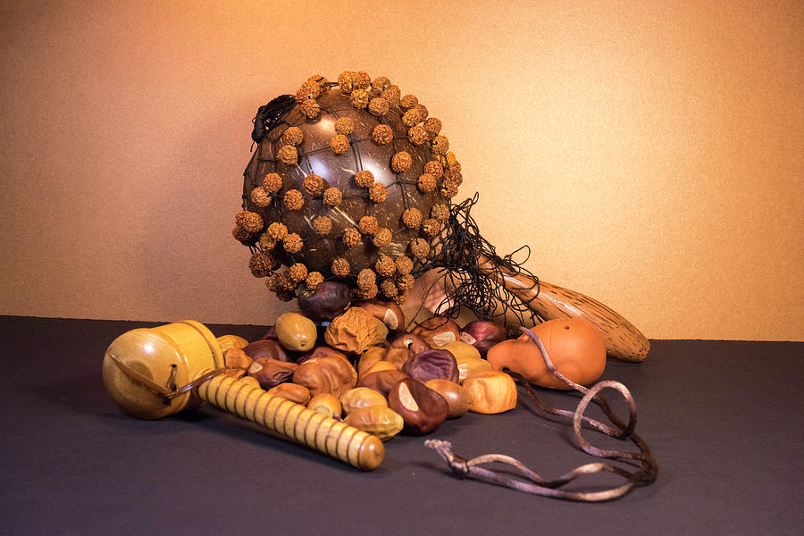 Gourd Rattle Bali Musical Instrument from Bali with Buckeyes Photograph by Douglas Barnett